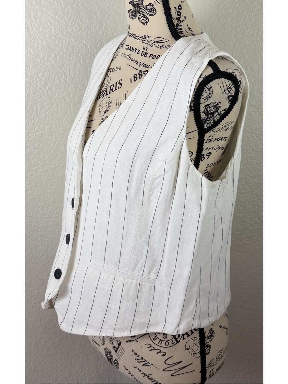 Rachel Zoe white Linen Blend Pinstripe Vest Tailored Professional Old Money - Picture 2 of 11